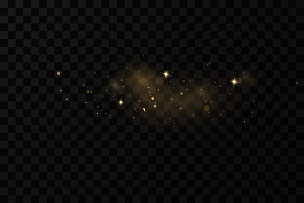 Efecto de luz navideña Partículas de polvo mágicas chispeantes El polvo chispea y las estrellas doradas brillan