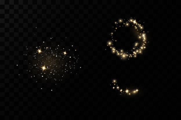 Efecto de luz navideña Partículas de polvo mágicas chispeantes El polvo chispea y las estrellas doradas brillan