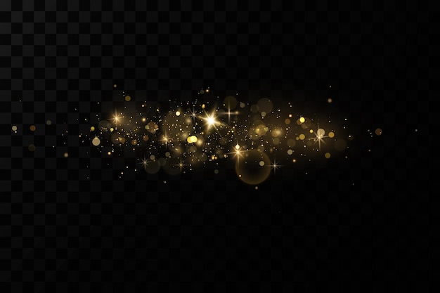 Efecto de luz navideña Partículas de polvo mágicas chispeantes El polvo chispea y las estrellas doradas brillan