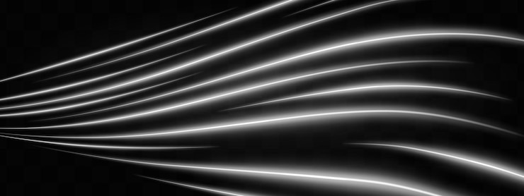 Vector efecto de luz de neón blanco curvo aislado en un fondo oscuro líneas de ondas de neón brillantes con destello de lente parche gráfico de luz reflejada rayos abstractos ilustración vectorial