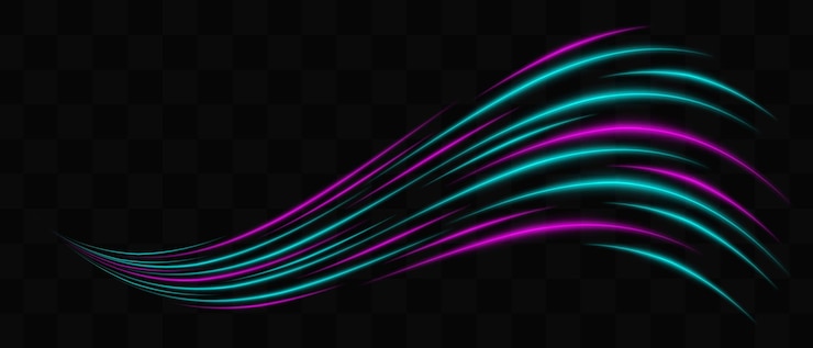 Vector efecto de luz de neón púrpura y azul curvo aislado en un fondo oscuro líneas onduladas fluidas y brillantes con diseño abstracto parche gráfico de luz reflejada flare de lente ilustración vectorial