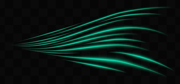 Efecto de luz de neón verde curvo aislado en un fondo oscuro Líneas onduladas fluidas y brillantes con diseño abstracto Parche gráfico de luz reflejada Flare de lente Ilustración vectorial