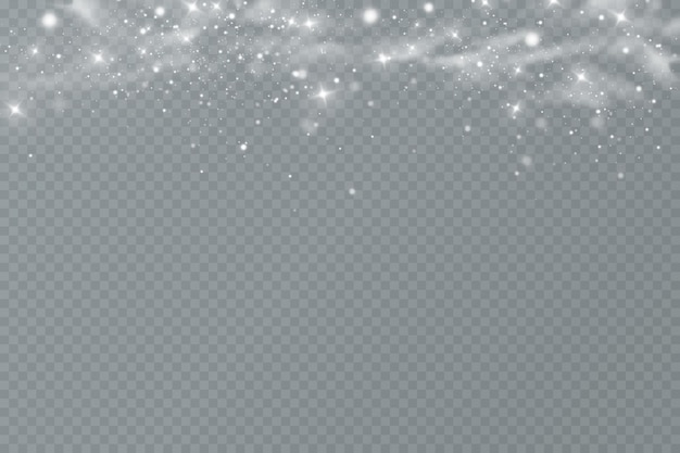 Efecto de luz con partículas de brillo. Polvo de Navidad. Las chispas blancas brillan con luz especial.
