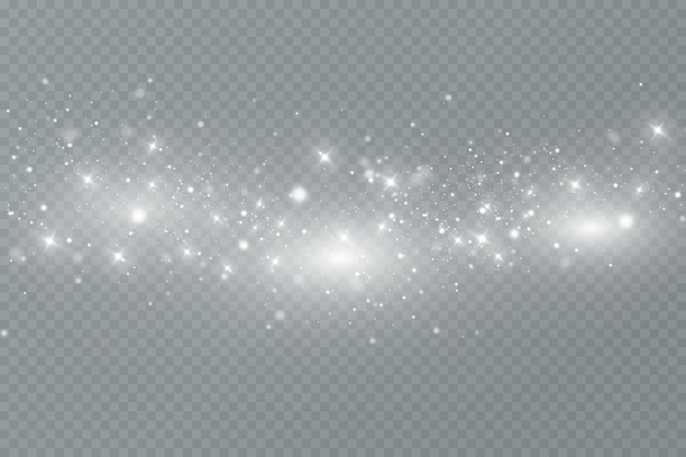 Efecto de luz con partículas de brillo. Polvo de Navidad. Las chispas blancas brillan con luz especial.