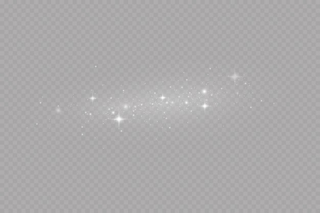 Efecto de luz con partículas de brillo. Polvo de Navidad. Las chispas blancas brillan con luz especial.