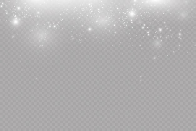 Efecto de luz con partículas de brillo. Polvo de Navidad. Chispas blancas brillan con luz especial