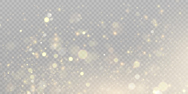 Efecto de luz de las partículas de polvo dorado efecto bokeh en un fondo transparente Vector