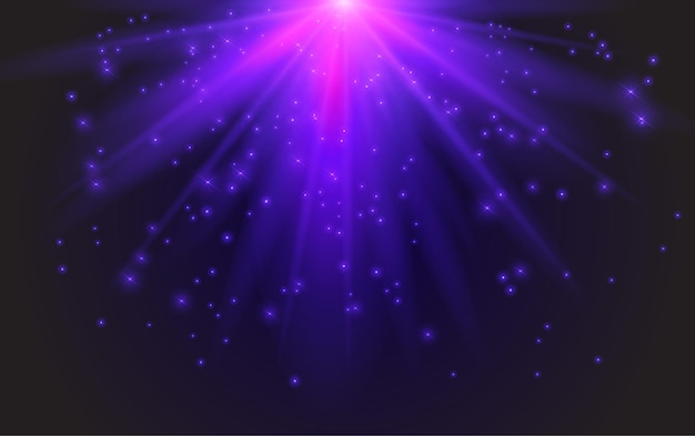 Efecto de luz púrpura con rayos de sol y luz brillante