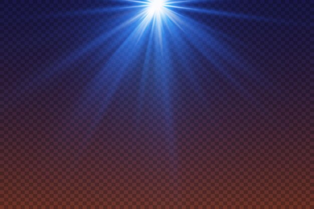 Efecto de luz de rayos azules de luz sobre un fondo transparente