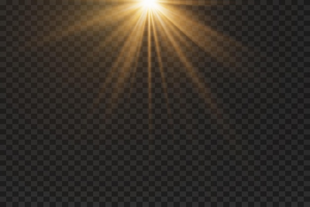 Efecto de luz rayos de estrellas brillantes de luz y resplandor sobre un fondo transparente