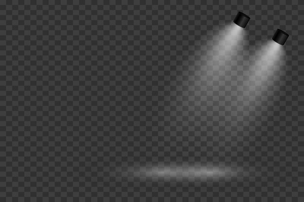 El efecto de luz de los reflectores que iluminan el escenario