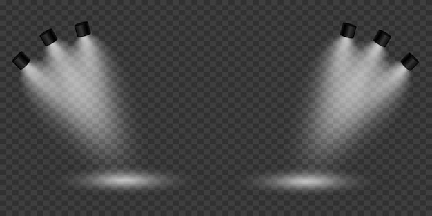 El efecto de luz de los reflectores que iluminan el escenario