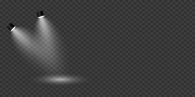 El efecto de luz de los reflectores que iluminan el escenario