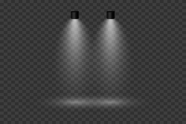 El efecto de luz de los reflectores que iluminan el escenario