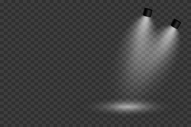 El efecto de luz de los reflectores que iluminan el escenario