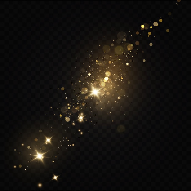 Vector efecto de luz resplandeciente partículas de polvo mágicas brillantes el polvo chispas y estrellas doradas brillan.