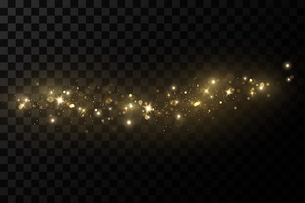 Efecto de luz resplandeciente Partículas de polvo mágicas brillantes El polvo chispas y estrellas doradas brillan con
