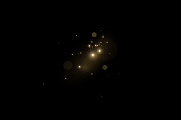 Efecto de luz resplandeciente Partículas de polvo mágicas brillantes El polvo chispas y estrellas doradas brillan con.