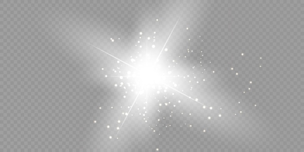 Efecto de luz resplandor. Estrella estalló con destellos. Ilustración vectorial