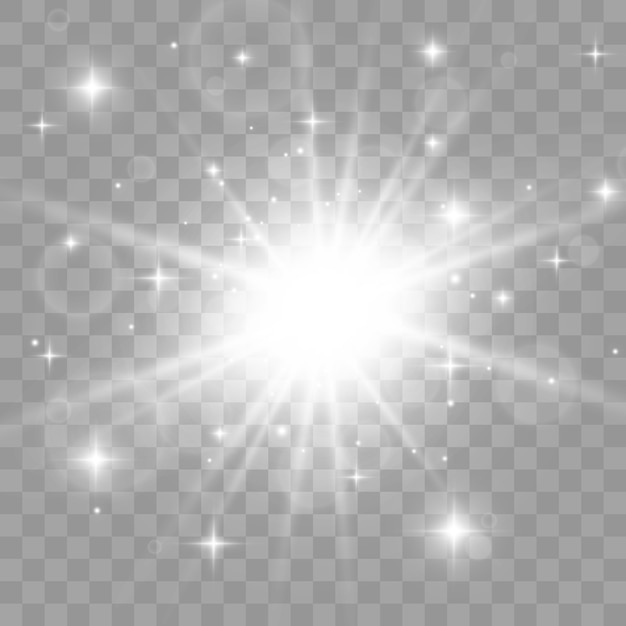 Efecto de luz resplandor. Estrella estalló con destellos.