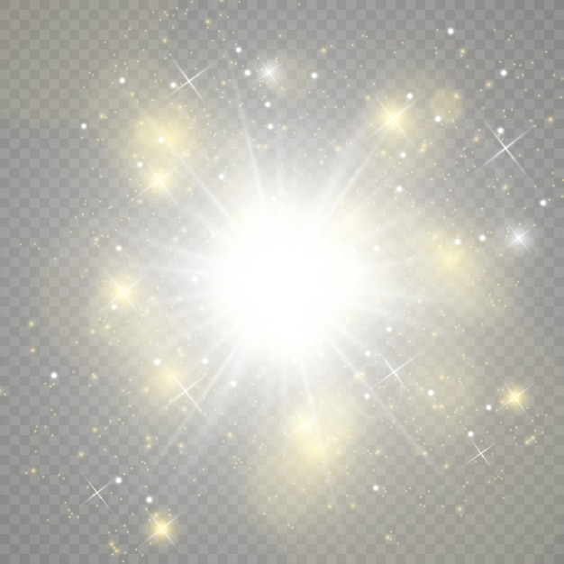 Efecto de luz resplandor. Estrella estalló con destellos.