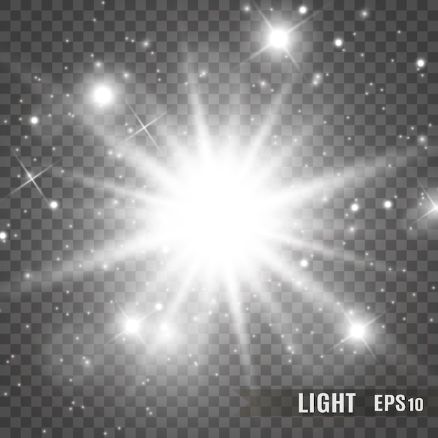 Efecto de luz resplandor. Estrella estalló con destellos.