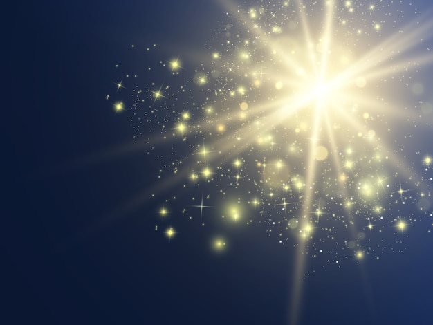 Efecto de luz resplandor. Estrella estalló con destellos.