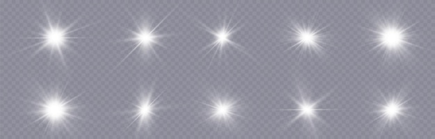 Efecto de luz de resplandor de estrella. Partículas brillantes, brillo ligero. Estrellas
