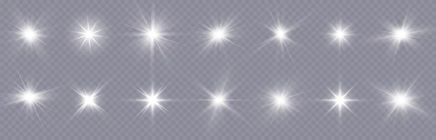 Efecto de luz de resplandor de estrella. Partículas brillantes, brillo ligero. Estrellas