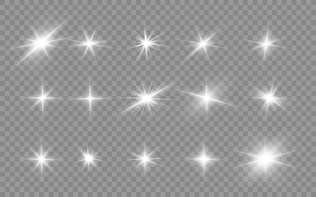 Efecto de luz resplandor. Explosión de estrellas con destellos o luz solar
