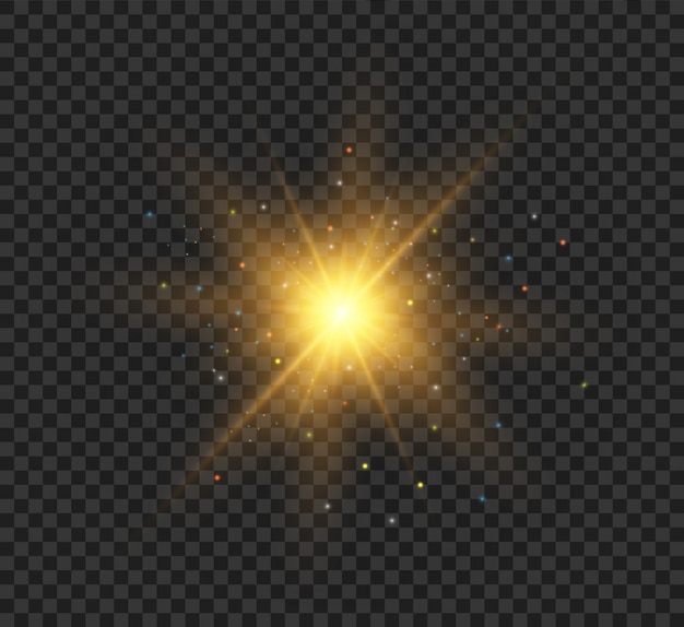 Vector efecto de luz resplandor transparente con rayos brillantes. la estrella estalló con destellos y reflejos.
