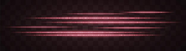 Efecto de luz roja horizontal aislado en un fondo transparente Parche gráfico de luz reflejada Rayas de neón Líneas brillantes brillantes Flare de lente Rayos abstractos Ilustración vectorial