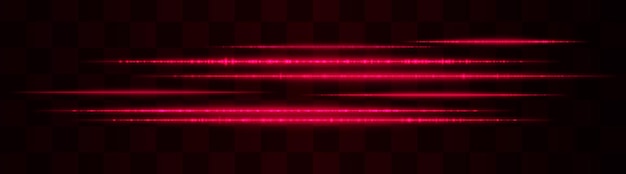 Efecto de luz roja horizontal aislado en un fondo transparente Parche gráfico de luz reflejada Rayas de neón Líneas brillantes brillantes Flare de lente Rayos abstractos Ilustración vectorial