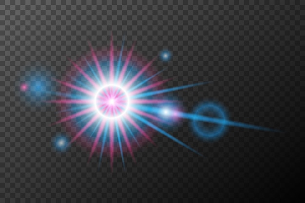 Efecto de luz rosa azul explosión de llamarada aislada línea de polvo brillante llamarada solar chispa estrella efecto vector de luz de neón
