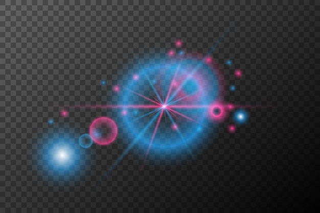 Efecto de luz rosa azul explosión de llamarada aislada línea de polvo brillante llamarada solar chispa estrella efecto vector de luz de neón