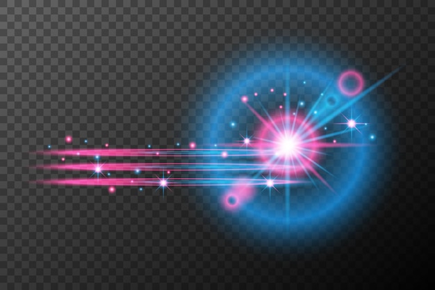 Efecto de luz rosa azul explosión de llamarada aislada línea de polvo brillante llamarada solar chispa estrella efecto vector de luz de neón