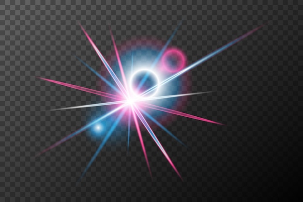Efecto de luz rosa azul explosión de llamarada aislada línea de polvo brillante llamarada solar chispa estrella efecto vector de luz de neón