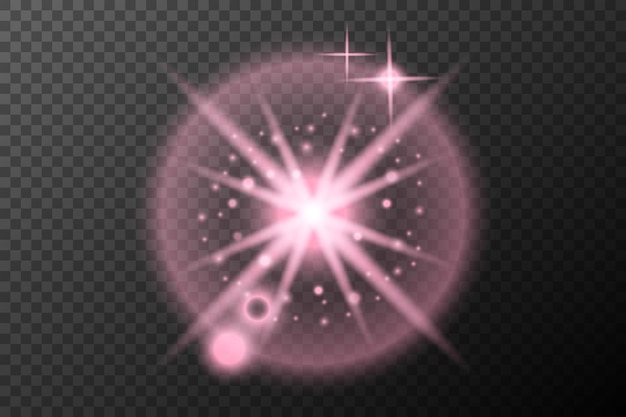 efecto de luz rosa explosión de llamarada aislada línea de polvo brillante llamarada solar estrella chispa luz neón vacaciones elemento vector festival