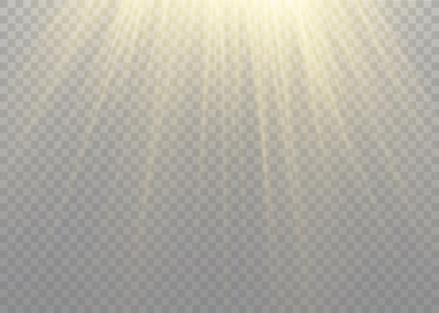Efecto de luz solar transparente. Rayos estelares y luz radiante.