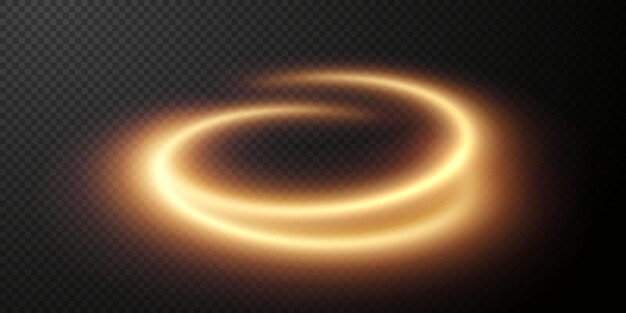 Efecto de luz Twirl Curve dorado claro de línea dorada Círculo dorado luminoso Pedistal dorado claro
