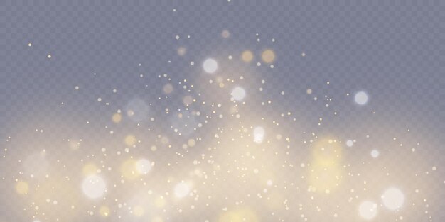 Efecto de luz vectorial del resplandor de partículas brillantes que caen sobre un fondo transparente para fiestas