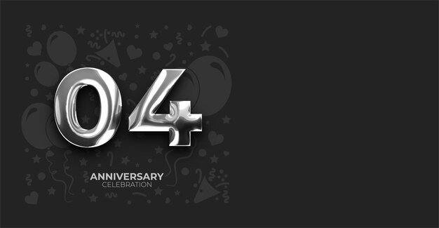 Efecto metálico plateado Aniversario de 4 años o Banner vectorial de cumpleaños con espacio de copia personalizable