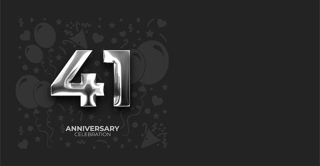 Efecto metálico plateado Aniversario de 41 años o Banner vectorial de cumpleaños con espacio de copia personalizable