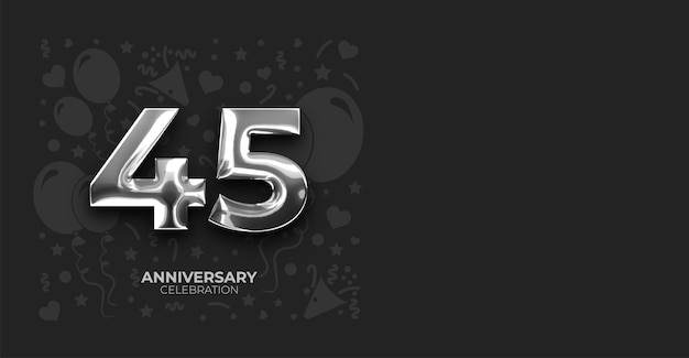 Efecto metálico plateado Aniversario de 45 años o Banner vectorial de cumpleaños con espacio de copia personalizable
