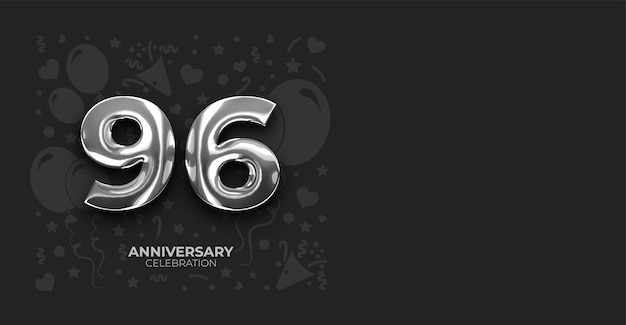 Efecto metálico plateado Aniversario de 96 años o Banner vectorial de cumpleaños con espacio de copia personalizable