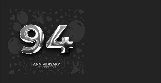 Efecto metálico plateado Banner vectorial de 94 años o cumpleaños con espacio de copia personalizable