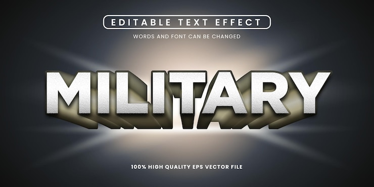 Vector efecto militar de estilo 3d gradiente de texto coloreado editable