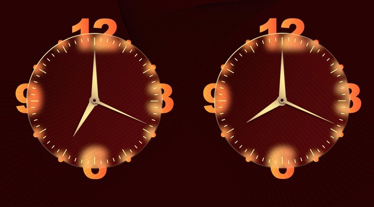 Vector efecto de morfismo de vidrio de reloj establecer temporizador redondo de estilo 3d esfera y manecillas de reloj de oro para el diseño de aplicaciones móviles icono de negocio fondo de concepto moderno indicación de tiempo ilustración vectorial