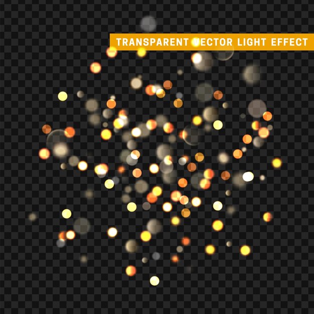 El efecto de movimiento de desenfoque de luz es un bokeh dorado brillante sobre fondo negro. ilustración vectorial