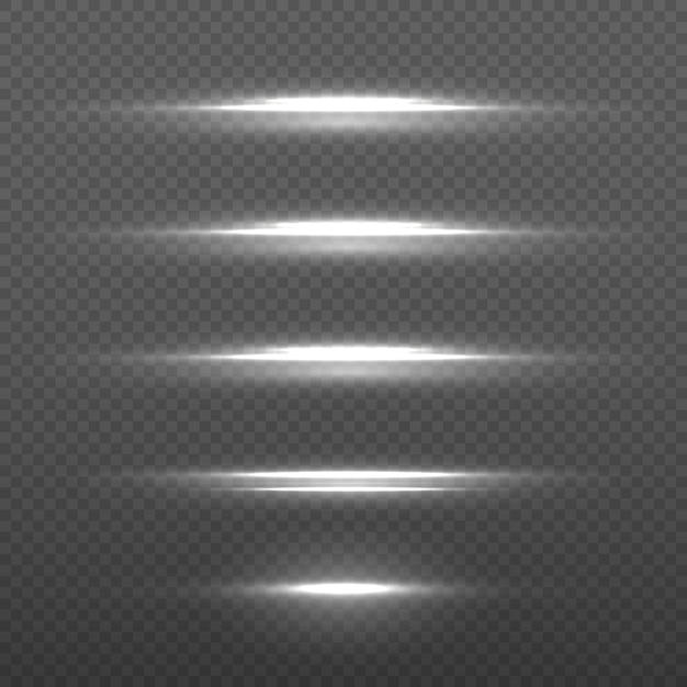 Efecto de movimiento líneas rápidas en movimiento línea de velocidad rayos láser rayos de luz blancos horizontales destello de resplandor vector